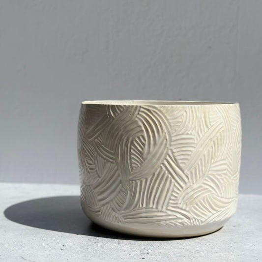 Large Hand Carved Planter - White Clay